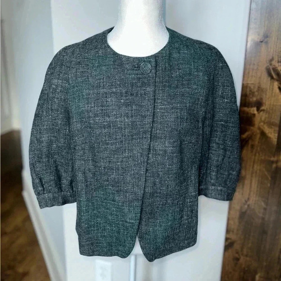 Banana Republic Jacket Womens 10 Gray Wool Hemp Pockets Short Sleeve - Picture 1 of 12